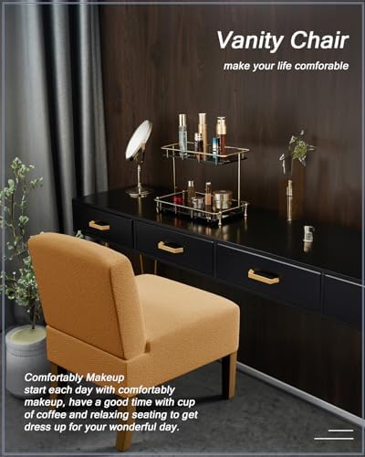 VIRRMO Armless Accent Chairs for Living Room, Modern Slipper Chair Living Room Chairs with Solid Wood Legs, Makeup Vanity Chair Fabric Comfy Upholstered Arm Chair Accent Chair Side Chair, Yellow