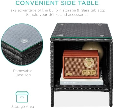 Best Choice Products 3-Piece Outdoor Wicker Conversation Bistro Set, Space Saving Patio Furniture for Garden w/Side Table - Black/Teal