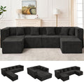 MONVANE 130'' Modular Sectional Cloud Couch for Living Room, 6 Seater Convertible Chenille Couches Set with Ottoman & Pillow, No Assembly Compression Sofas, Comfy Floor Sofa with Memory Foam, Black