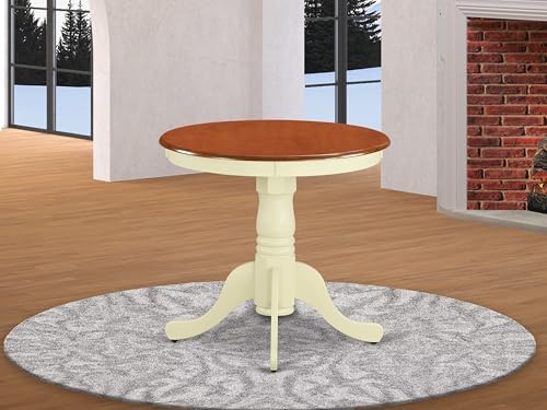 East West Furniture EMT-BMK-TP Eden Dining Table - a Round Wooden Table Top with Pedestal Base, 30x30 Inch, Buttermilk & Cherry