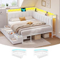 Corner Queen Bed Frame with 6 Storage Drawers, Open Shelves,Charging Ports