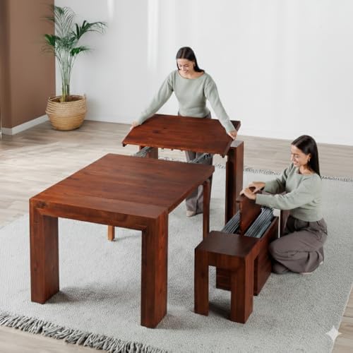 Transformer Table Solid Wood Extendable Dining Table, Red Oak
