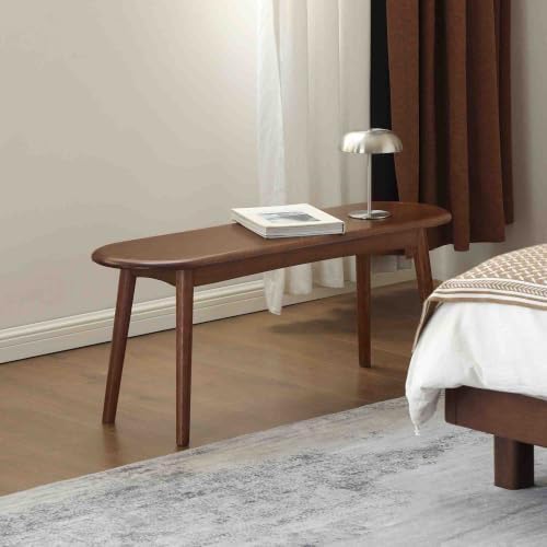 100% Solid Oak Indoor Dining Bench, Wood Bench for End of Bed with Safety Rounded Corners, Entryway Benches for Farmhouse, Kitchen, Living Room(Walnut,12" L x 39.5" W x 16.2" H)