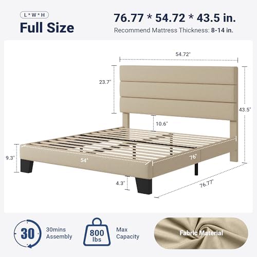 Allewie Full Size Platform Bed Frame with Fabric Upholstered Headboard
