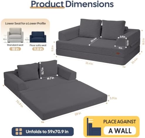 COMAX Convertible Futon Sofa Bed, 59" Folding Boneless Loveseat Small Couch