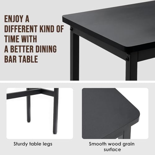 44.5" Bar Table, Pub Table with Adjustable Feet Floor Protector, Narrow Rectangular Kitchen Counter Dining Tables, Sofa High Top Tables with Sturdy Metal Legs, Black