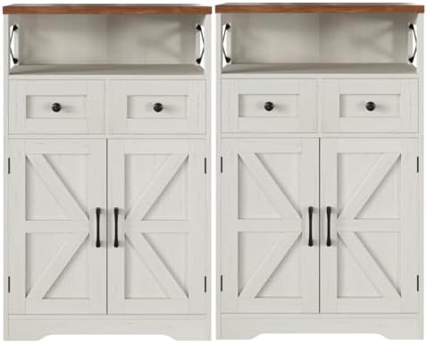 Farmhouse Storage Cabinet Set of 2, Small Kitchen Pantry Coffee Bar Cabinet
