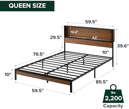 Zinus Kai Platform Bed Frame, RGB LED Lights, USB Charging Station, Queen