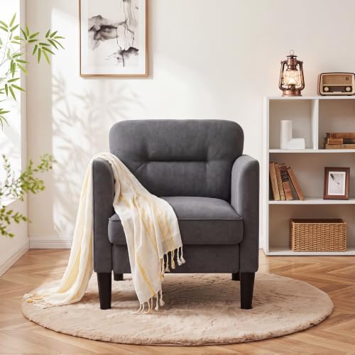 Kromax Accent Chair for Living Room, Comfy Upholstered Armchair, Grey