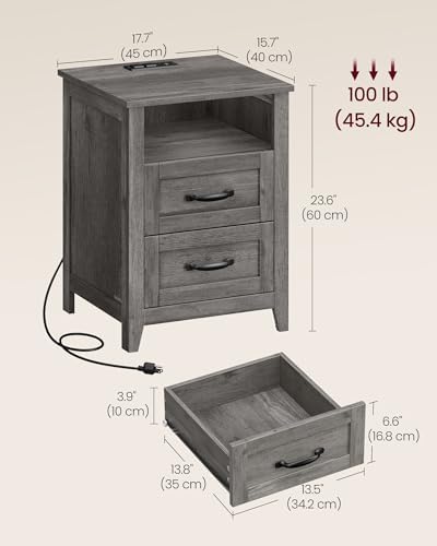 VASAGLE Set of 2 Nightstands with 2 Drawers and Charging Station