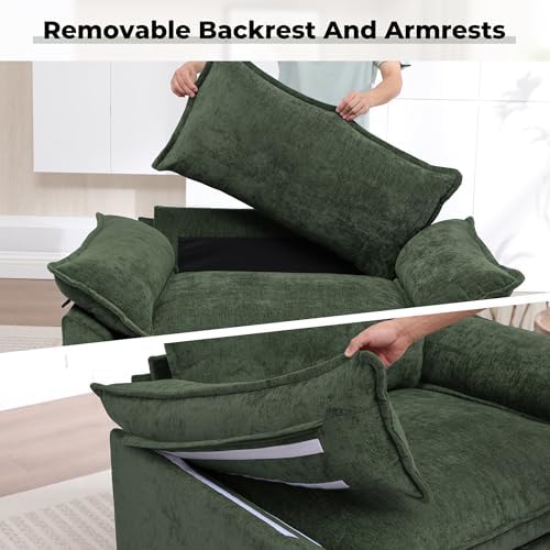 Modern Oversized Accent Chairs Set of 2,Chenille Cloud Sofa Chair with Deep Seat,Upholstered Armchair with Extra Thick,Comfy accent chairs Reading Chairs for Living Room Bedroom Apartment GREEN