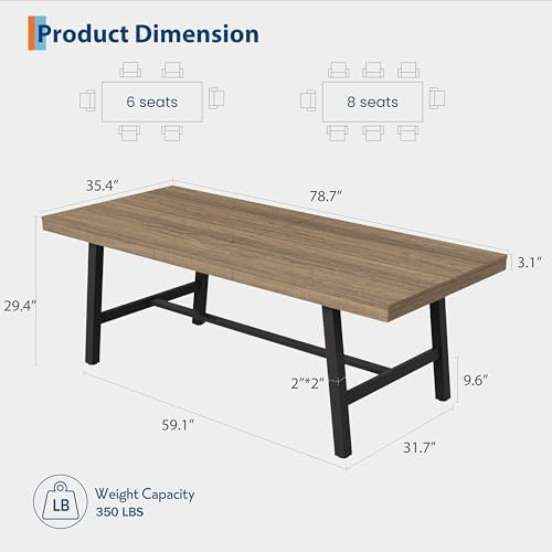 Garvee 79" Sturdy Kitchen Table, Rectangular Dining Table, Rustic Pear