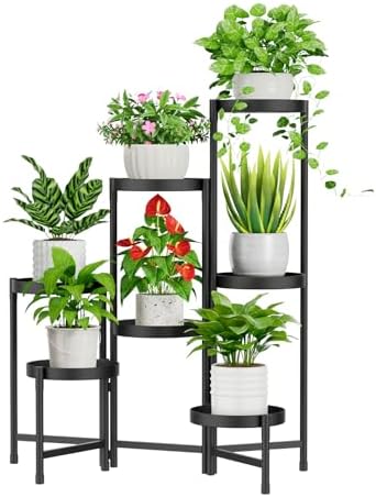 iDavosic.ly Plant Stand Indoor Outdoor, 7 Tier Metal Corner Shelf, Black