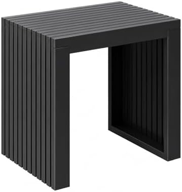 Bamboo Dining Bench, 18'' Slatted Design Entryway Bench, Black