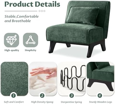 Armless Accent Chair Comfy Upholstered Modern Living Room Side Chair