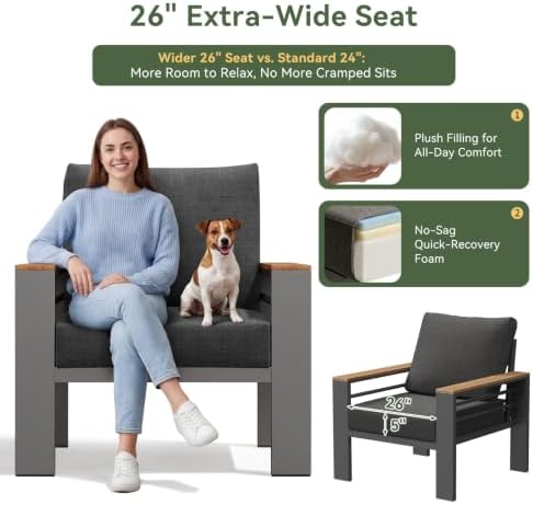 Aoxun Patio Furniture Set, Aluminum Outdoor Furniture with Oversized Seats
