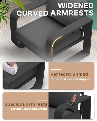 Aluminum Outdoor Sofa Bistro Set, Oversized Patio Conversation Sets Widened Armrest & Ultra-Thick Cushions, Deep Seating Patio Furniture Set for Backyard, Deck, Graphite