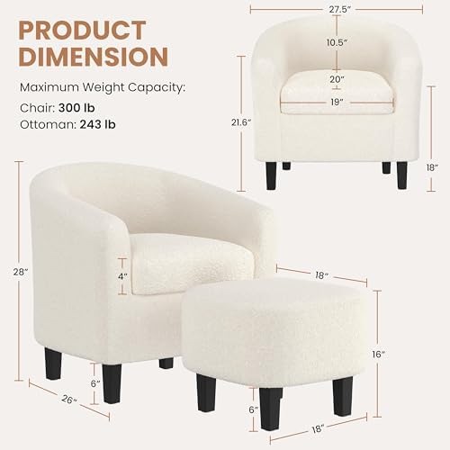 Yaheetech Accent Chairs with Ottoman Set of 2, Boucle Fabric, Ivory