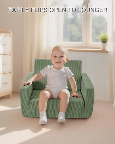 2-in-1 Kids Chair and Couch, Cozy Corduroy Kids Sofa, Green