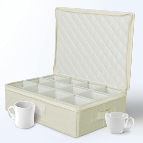 storageLAB Cup & Mug Storage Case | Hard Shell Felt Dividers | Cream