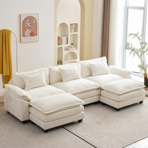 Oprisen 120" Modular Sectional Sofa, Comfy Deep Cloud Couch with Ottoman