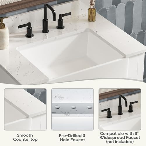 30 Inch Farmhouse Bathroom Vanity with Sink, White | Bathroom Sink Cabinet with Soft Close Doors, Solid Wood Single Sink Bathroom Vanity with Adjustable Feet, Apron Farm Sink