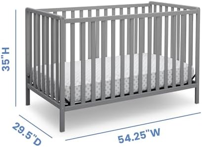 Delta Children Heartland 4-in-1 Convertible Baby Crib & Mattress, Grey