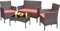 Greesum Patio Furniture 4 Pieces Conversation Sets,Brown and Red