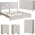 AMERLIFE 5-Piece Farmhouse Bedroom Set, King Bed Frame & Dresser, White