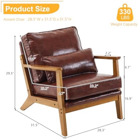 Karl home Mid-Century Lounge Accent Chair, Red-Brown