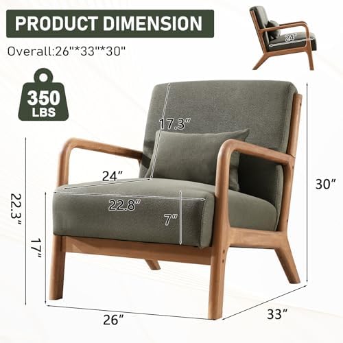 ANJ Mid Century Modern Accent Chairs Set of 2, Comfy Fabric Reading Chair with Solid Wood Frame, Easy Assembly Armchair for Living Room Blackish Green 2