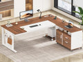 SEDETA 71" Executive Desk with Rolling File Cabinet, Large Office Desk with Drawers, L Shaped Computer Desk with Power Outlets, CPU Stand, Pegboard and Storage Shelves, White