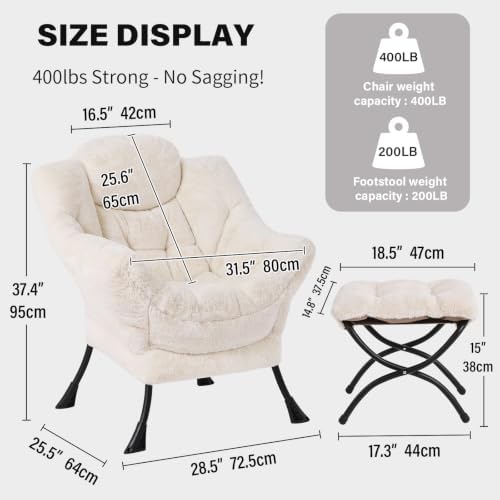 Tiita Lazy Chair with Ottoman, Comfy Reading Accent Chair, Plush Beige
