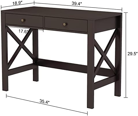 ChooChoo 39.4 Inches Farmhouse Computer Desk with 2 Drawers