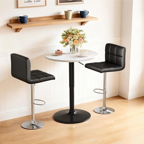 Shahoo Bar Table, Adjustable Height Pub Table 27.4-36 Inches, Cocktail Table for Bar, Bistro, Café, Home, White