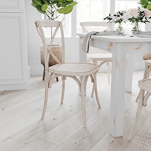 Merrick Lane Jessamine 46" x 30" Rectangular Rustic Solid Pine Farm Dining Table, Antique Farmhouse Wooden Dining Table for Kitchens and Parties, Rustic White