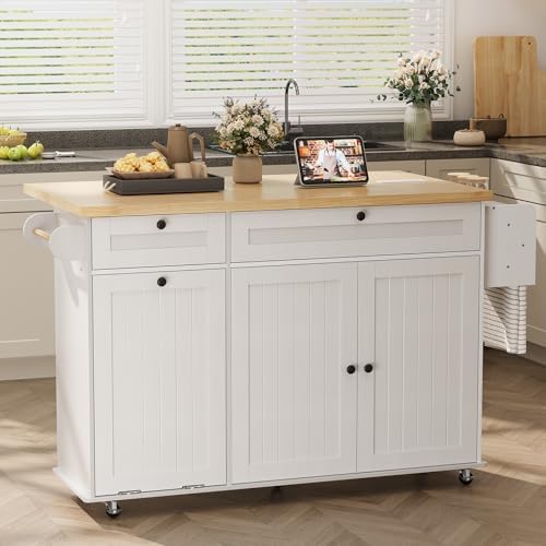ComfyCorner 60" Rolling Kitchen Island on Wheels, Mobile Kitchen Cart White