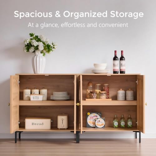 IFGET 34" Tall Modern Arched Sideboard Buffet Cabinet with Storage, Natural