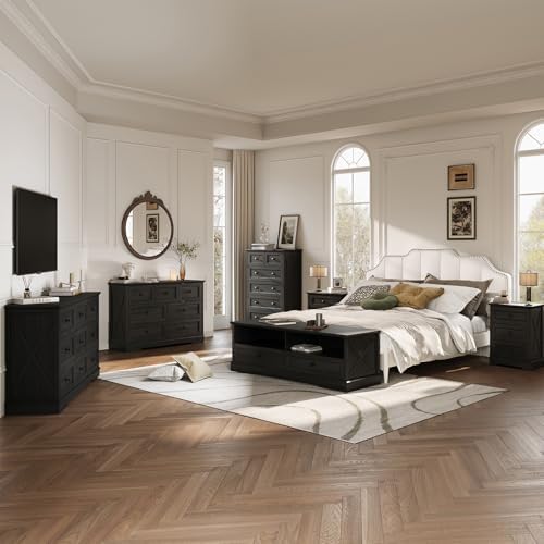 Farmhouse 9 Drawers Dresser Chests for Bedroom, Black 9 Drawers TV Stand