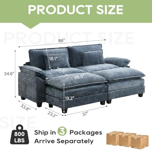 Oprisen 86" Modular Sectional Sofa, Comfy Deep Cloud Couch with Ottoman