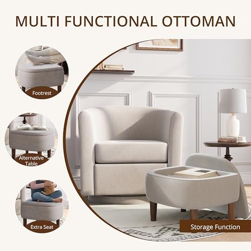 360° Swivel Accent Chair with Storage Ottoman Set of 2