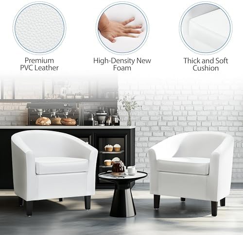 Yaheetech Accent Chairs, Faux Leather Barrel Armchairs White