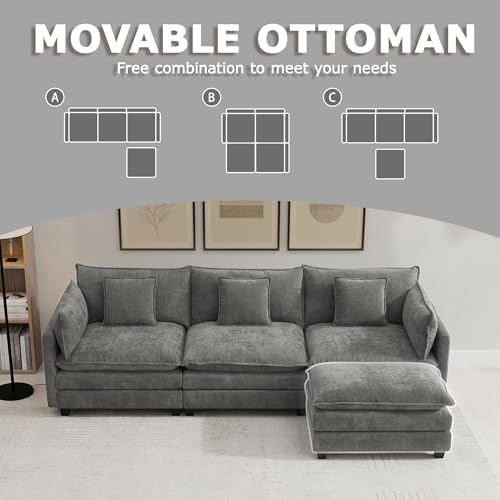 111" Modular Sectional Sofa, L Shaped Cloud Couch with Ottoman