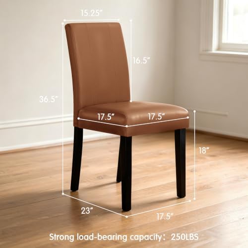 CHUN YI Dining Chairs Set of 4, Faux Leather Dining Room Chairs, Upholstered Modern Kitchen Parsons Chairs for Dining Room with Sturdy Wood Legs, Light Brown (Only Chair)
