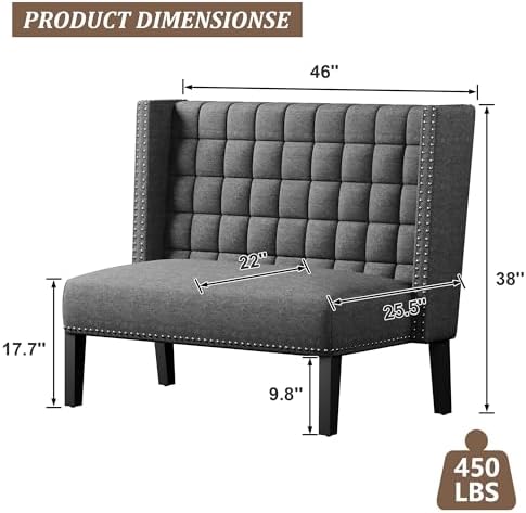 Andeworld Modern Loveseat Settee Bench Sofa Couch, Linen Fabric,Slate