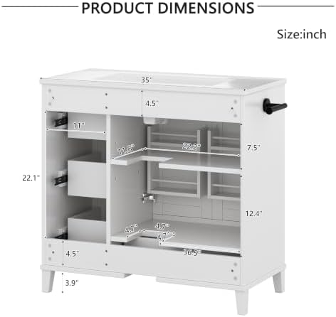 YOPTO 36" Bathroom Vanity with Sink, Freestanding Bathroom Cabinet | Ceramic Top & Backsplash, 4 Storage Drawers, X-Shaped Doors, Adjustable Shelving, Door Storage and Towel Bar, white
