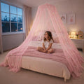 Bollepo Pink Bed Canopy for Girls with Glowing Stars - Premium Canopy Bed | Fits Single, Twin, Full, Queen Size Kids Bed, Princess Netting Room Decor, Ceiling Tent to Cover Toddler, Canopy for Bed