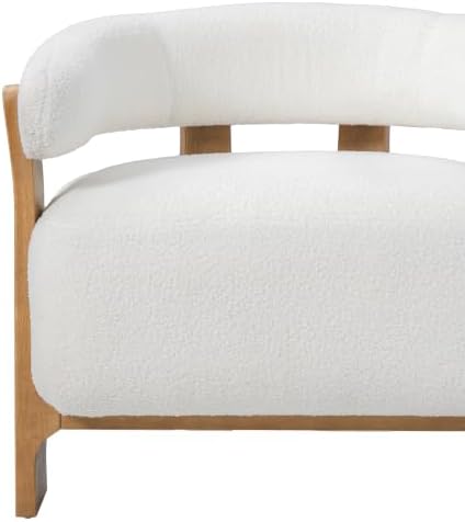 Merax 28.7'' Mid-Century Modern Boucle Accent Chair with Solid Wood Frame, Curved Arm Barrel Chair Upholstered Boucle Fabric Lounge Chair for Living Room, Bedroom & Office, Off-White + Natural