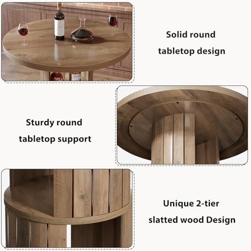 HSH 39.37" H Round Bar Table with Storage and Metal Ring Footrest, Rustic