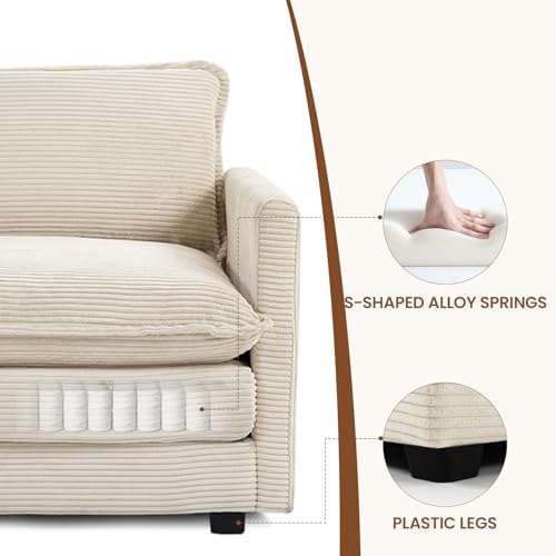 ROWHY 41'' Single Armchair with Ottoman, Modern Corduroy Cloud Couch with Convertible Chaise, Upholstered Sofa Set for Living Room, Beige